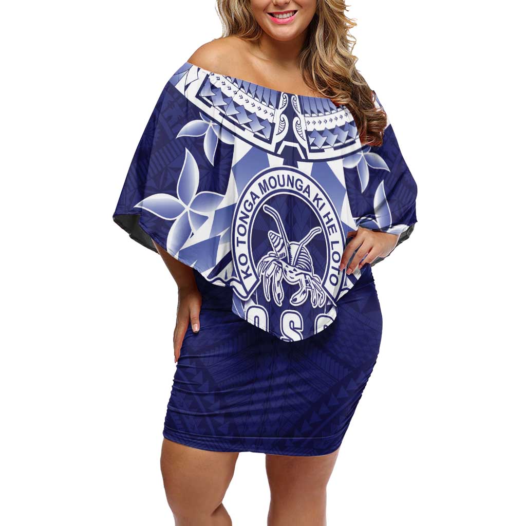 Personalised Tonga Queen Salote College Off Shoulder Short Dress Centenary Navy Version LT05 Women Navy - Polynesian Pride