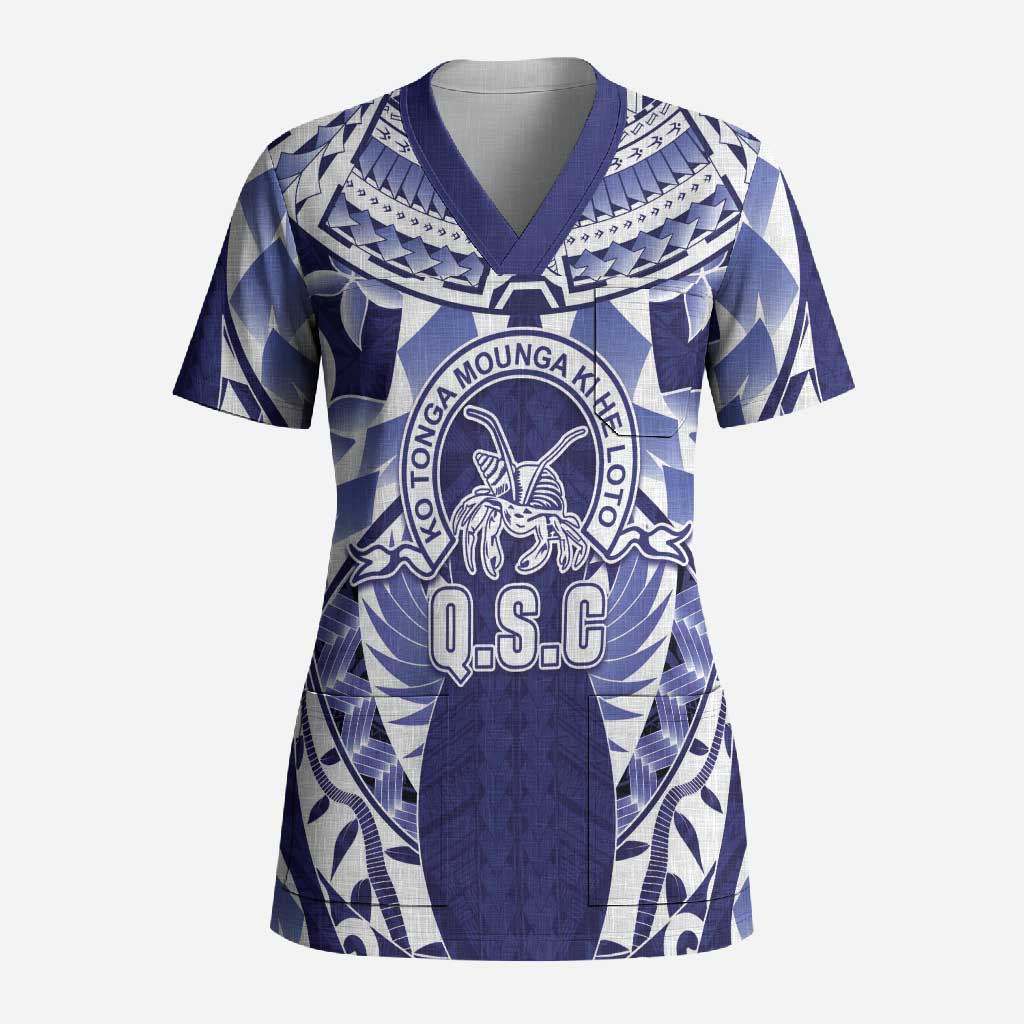 Personalised Tonga Queen Salote College Scrub Top Centenary Navy Version LT05 Adult Navy - Polynesian Pride