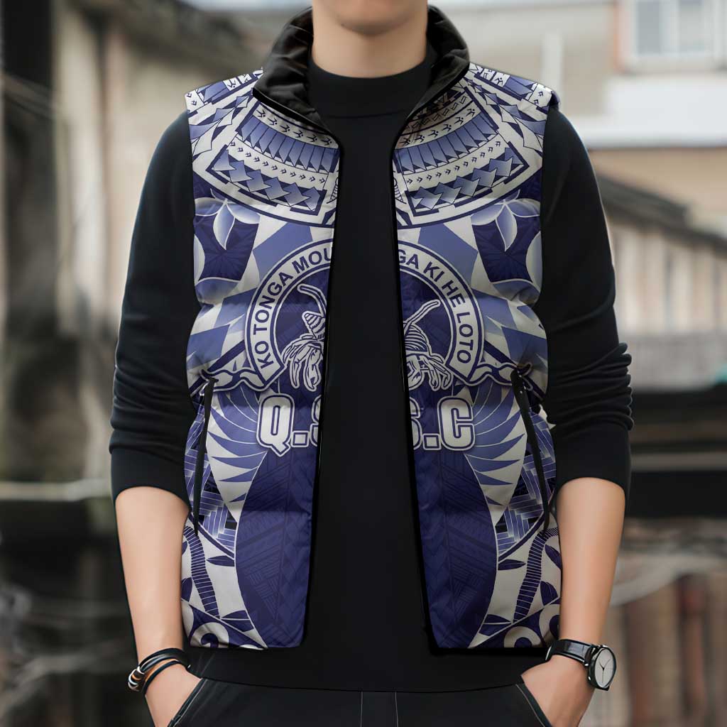 Personalised Tonga Queen Salote College Sleeveless Puffer Jacket Centenary Navy Version LT05 - Polynesian Pride