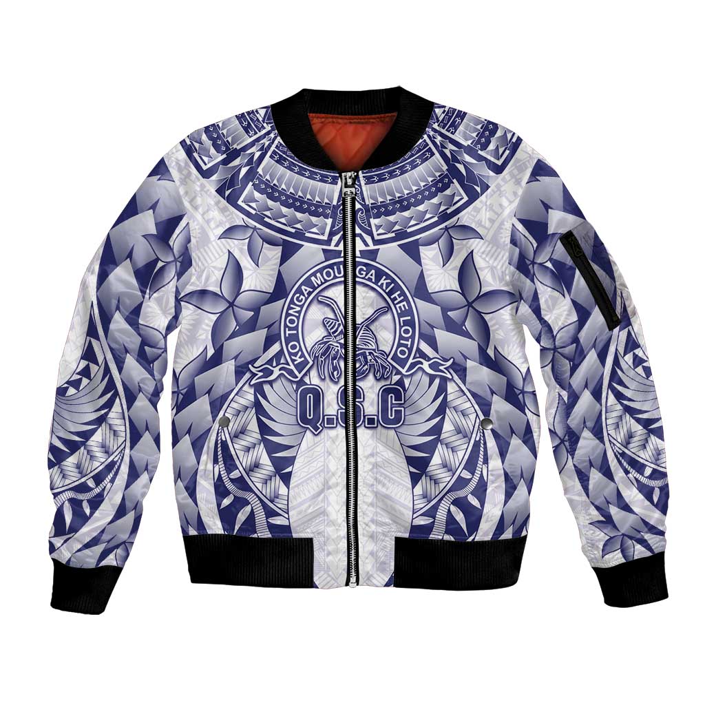 Personalised Tonga Queen Salote College Sleeve Zip Bomber Jacket Centenary White Version LT05 Unisex White - Polynesian Pride