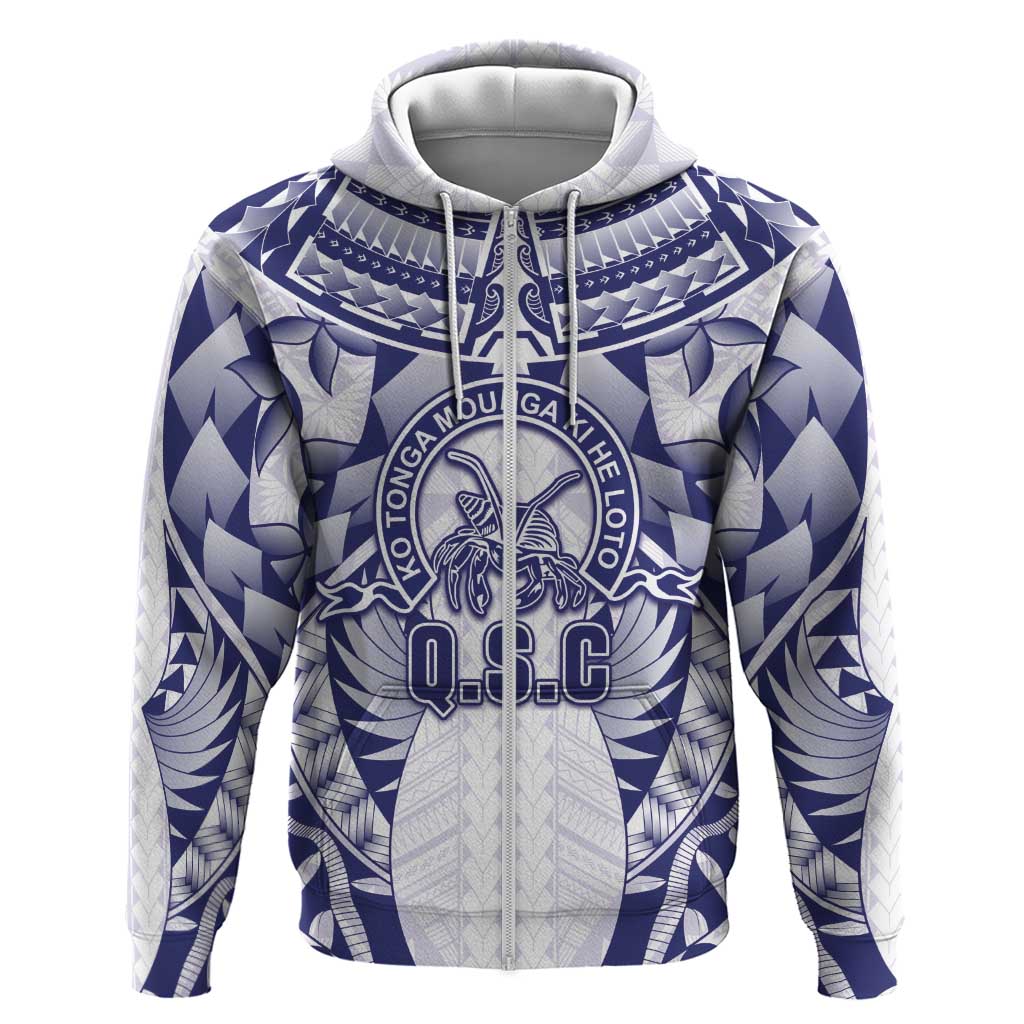Personalised Tonga Queen Salote College Zip Hoodie Centenary White Version LT05 Zip Hoodie White - Polynesian Pride