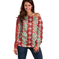 Hawaii Ohia Lehua Off Shoulder Sweater Tropical Vibes Crimson LT05 Women Crimson - Polynesian Pride