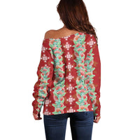 Hawaii Ohia Lehua Off Shoulder Sweater Tropical Vibes Crimson LT05 - Polynesian Pride