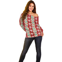 Hawaii Ohia Lehua Off Shoulder Sweater Tropical Vibes Crimson LT05 - Polynesian Pride