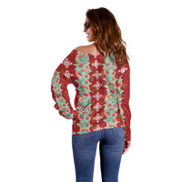 Hawaii Ohia Lehua Off Shoulder Sweater Tropical Vibes Crimson LT05 - Polynesian Pride