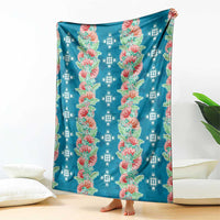 Hawaii Ohia Lehua Blanket Tropical Vibes Teal LT05 - Polynesian Pride