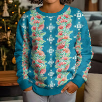 Hawaii Ohia Lehua Kid Ugly Christmas Sweater Tropical Vibes Teal LT05 - Polynesian Pride
