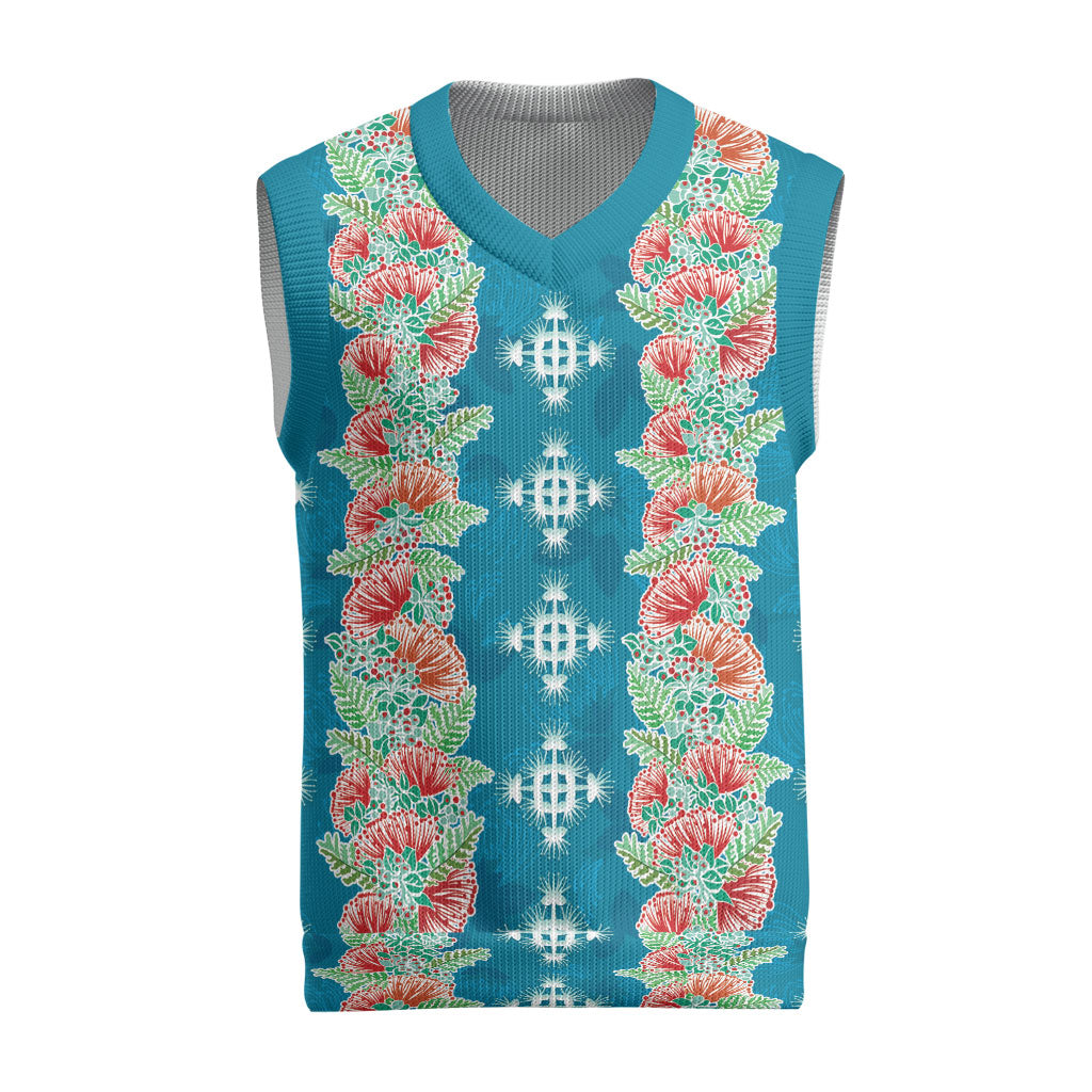 Hawaii Ohia Lehua Christmas Knitted V-Neck Vest Tropical Vibes Teal LT05 Teal - Polynesian Pride