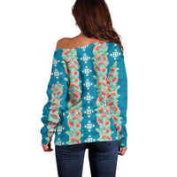 Hawaii Ohia Lehua Off Shoulder Sweater Tropical Vibes Teal LT05 - Polynesian Pride