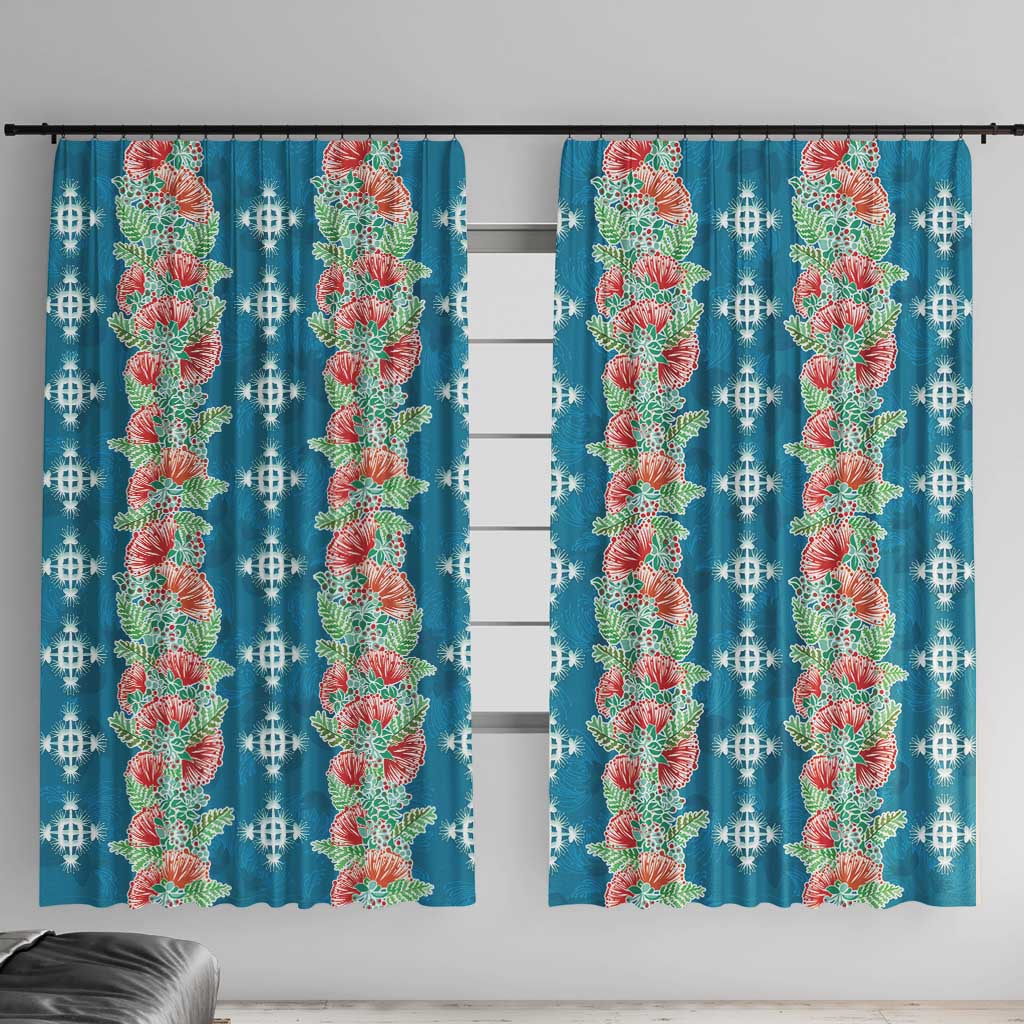 Hawaii Ohia Lehua Window Curtain Tropical Vibes Teal LT05 With Hooks Teal - Polynesian Pride