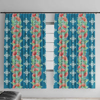 Hawaii Ohia Lehua Window Curtain Tropical Vibes Teal LT05 With Hooks Teal - Polynesian Pride