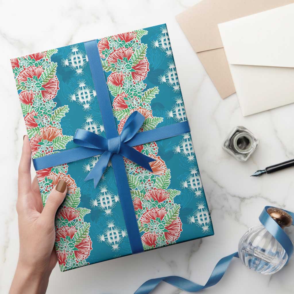 Hawaii Ohia Lehua Wrapping Paper Tropical Vibes Teal LT05 - Polynesian Pride