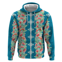 Hawaii Ohia Lehua Zip Hoodie Tropical Vibes Teal LT05 Zip Hoodie Teal - Polynesian Pride