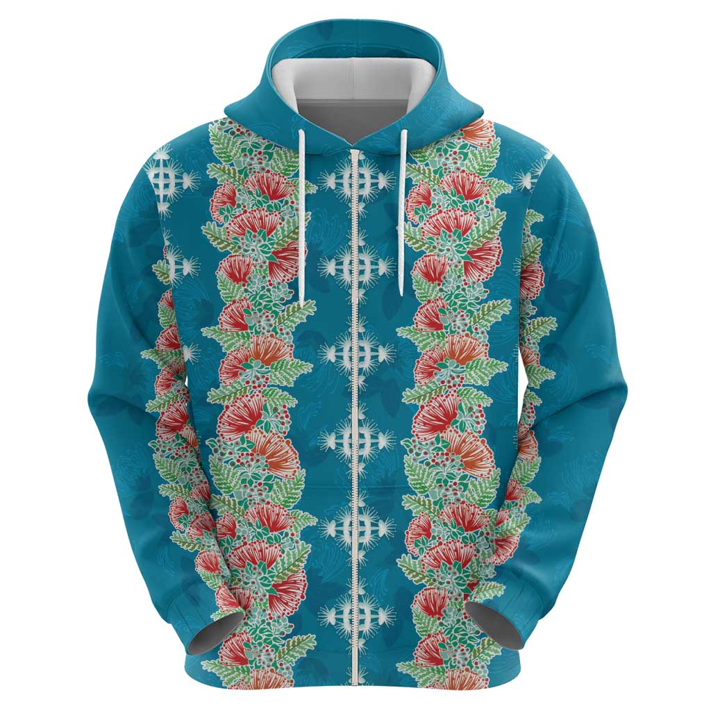 Hawaii Ohia Lehua Zip Hoodie Tropical Vibes Teal LT05 - Polynesian Pride