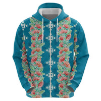Hawaii Ohia Lehua Zip Hoodie Tropical Vibes Teal LT05 - Polynesian Pride
