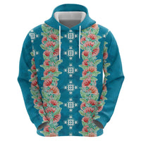 Hawaii Ohia Lehua Zip Hoodie Tropical Vibes Teal LT05 - Polynesian Pride