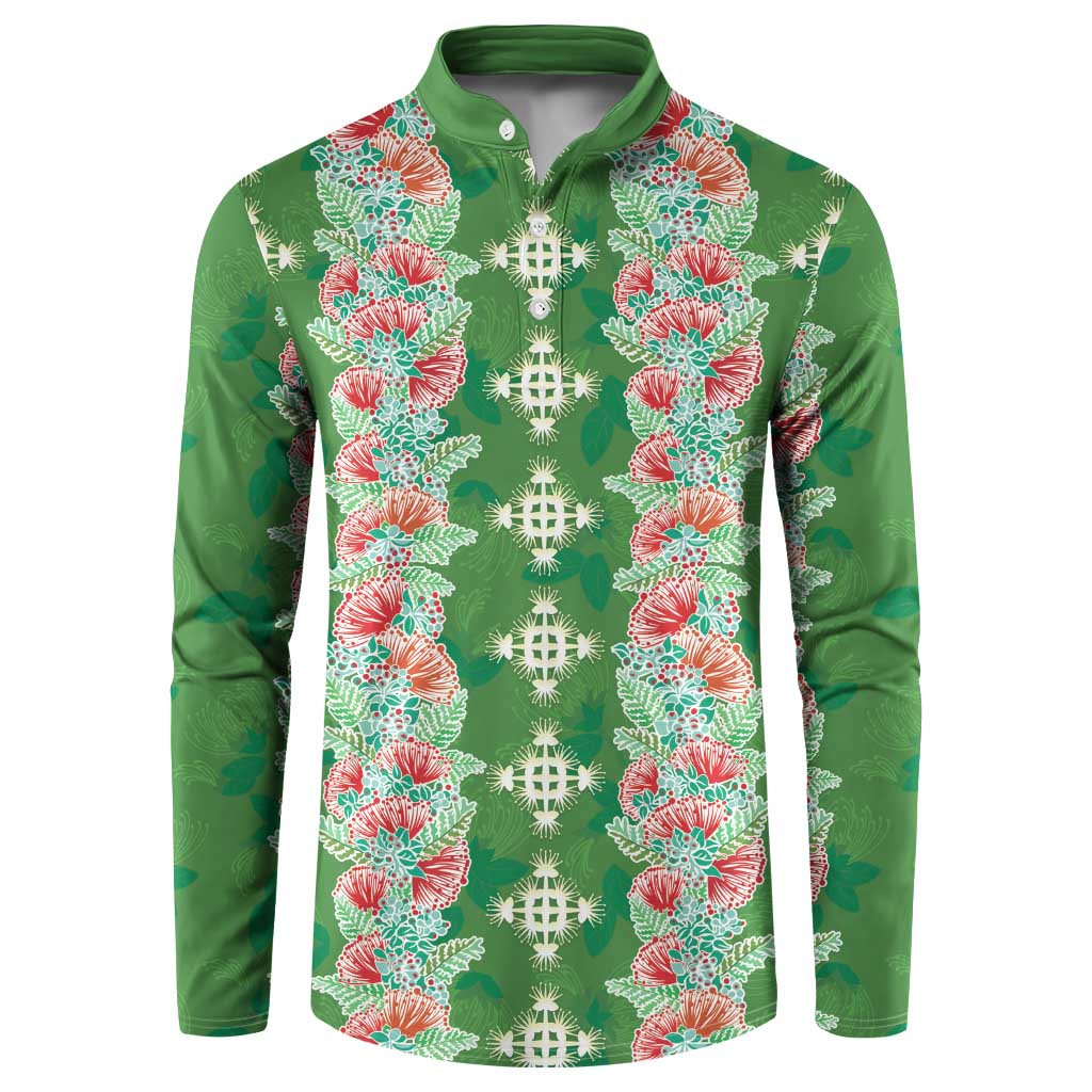 Hawaii Ohia Lehua Button Sweatshirt Tropical Vibes Green LT05 Green - Polynesian Pride