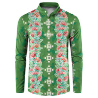 Hawaii Ohia Lehua Button Sweatshirt Tropical Vibes Green LT05 Green - Polynesian Pride