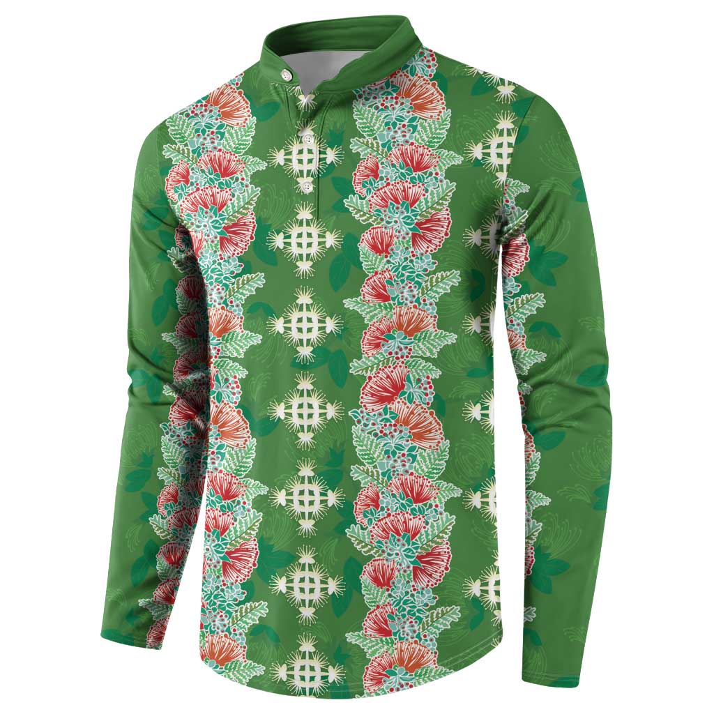 Hawaii Ohia Lehua Button Sweatshirt Tropical Vibes Green LT05 - Polynesian Pride