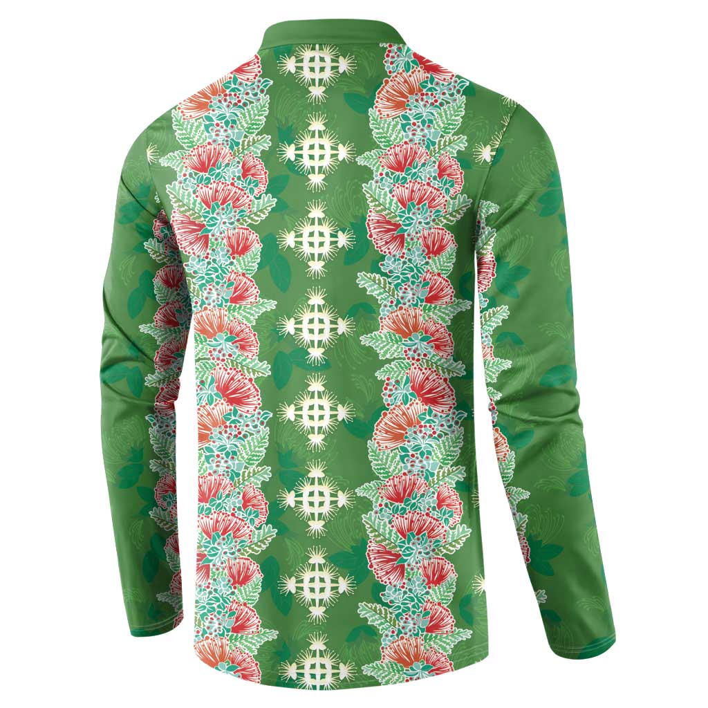 Hawaii Ohia Lehua Button Sweatshirt Tropical Vibes Green LT05 - Polynesian Pride
