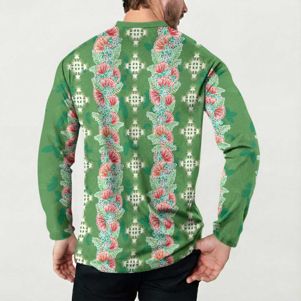Hawaii Ohia Lehua Button Sweatshirt Tropical Vibes Green LT05 - Polynesian Pride