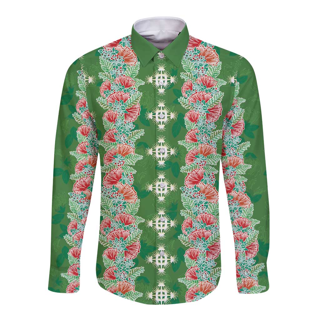 Hawaii Ohia Lehua Long Sleeve Button Shirt Tropical Vibes Green LT05 Unisex Green - Polynesian Pride
