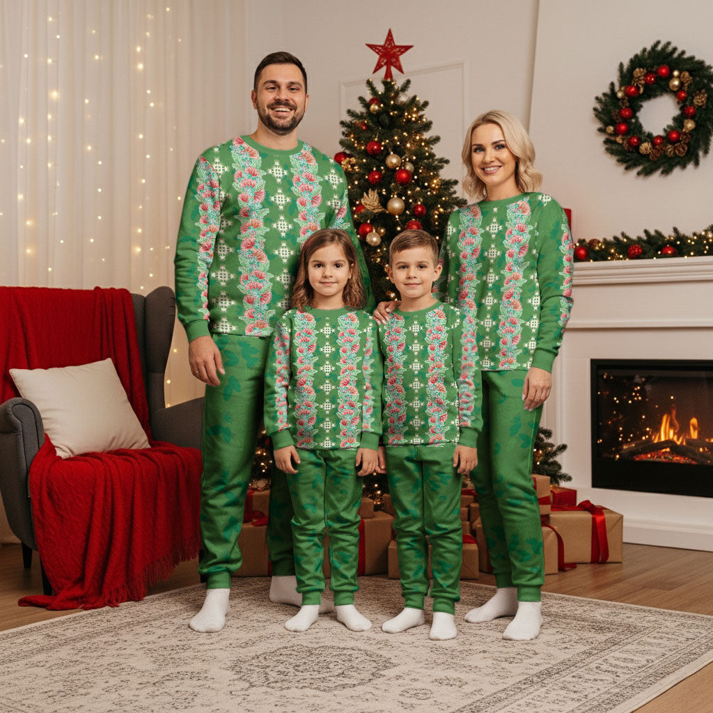 Hawaii Ohia Lehua Christmas Pajama Set Tropical Vibes Green LT05 - Polynesian Pride