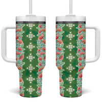 Hawaii Ohia Lehua Tumbler With Handle Tropical Vibes Green LT05 One Size: 40 oz Green - Polynesian Pride