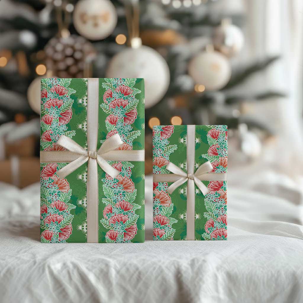 Hawaii Ohia Lehua Wrapping Paper Tropical Vibes Green LT05 - Polynesian Pride