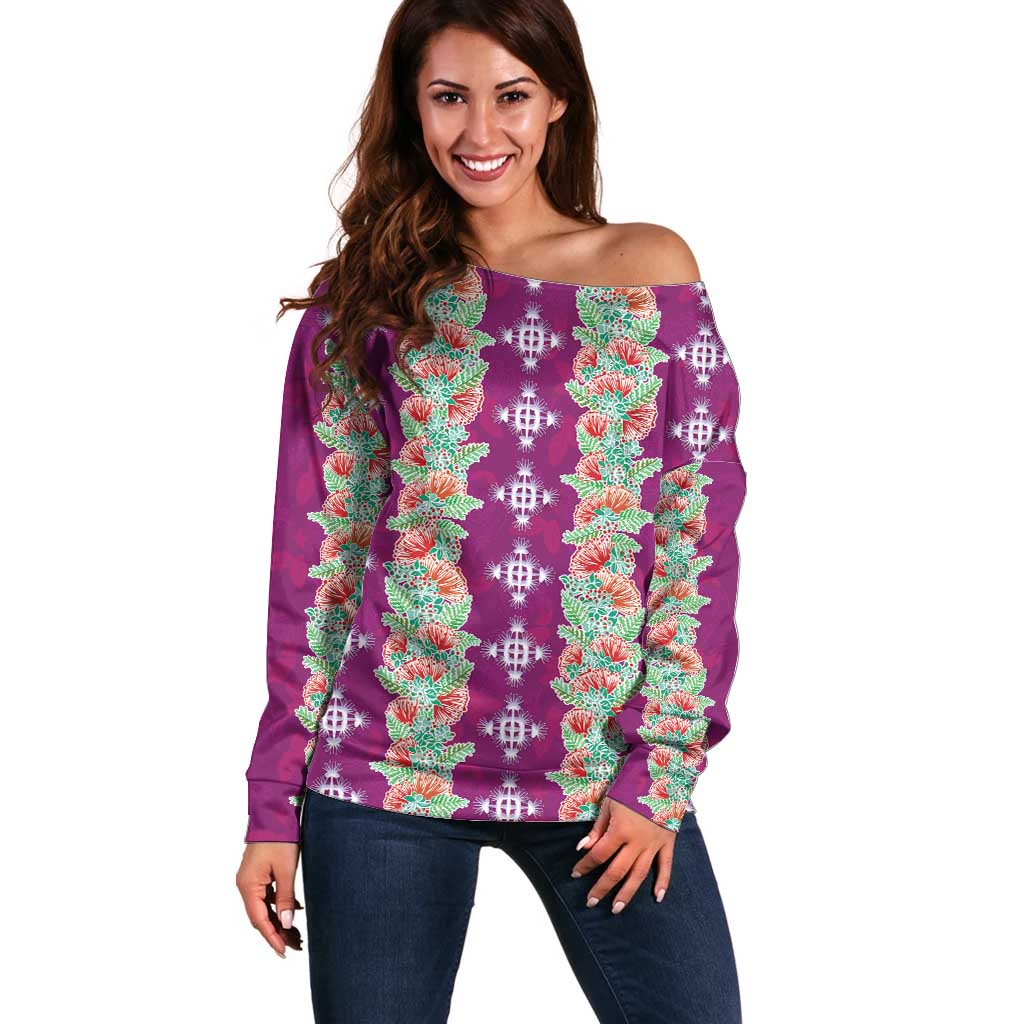 Hawaii Ohia Lehua Off Shoulder Sweater Tropical Vibes Fuchsia LT05 Women Fuchsia - Polynesian Pride