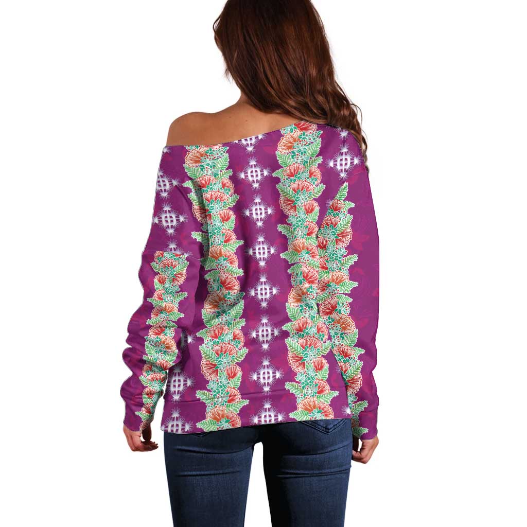 Hawaii Ohia Lehua Off Shoulder Sweater Tropical Vibes Fuchsia LT05 - Polynesian Pride