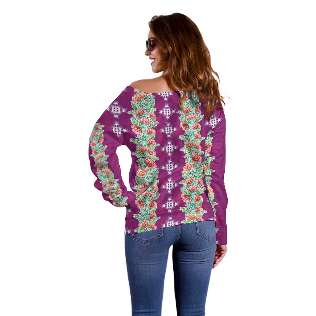 Hawaii Ohia Lehua Off Shoulder Sweater Tropical Vibes Fuchsia LT05 - Polynesian Pride