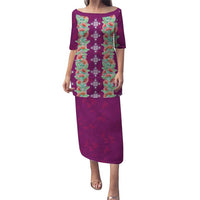 Hawaii Ohia Lehua Puletasi Tropical Vibes Fuchsia LT05 Long Dress Fuchsia - Polynesian Pride