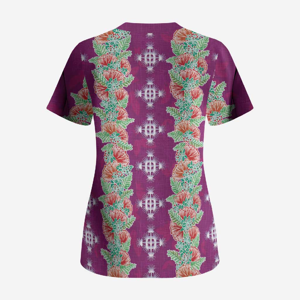 Hawaii Ohia Lehua Scrub Top Tropical Vibes Fuchsia LT05 - Polynesian Pride