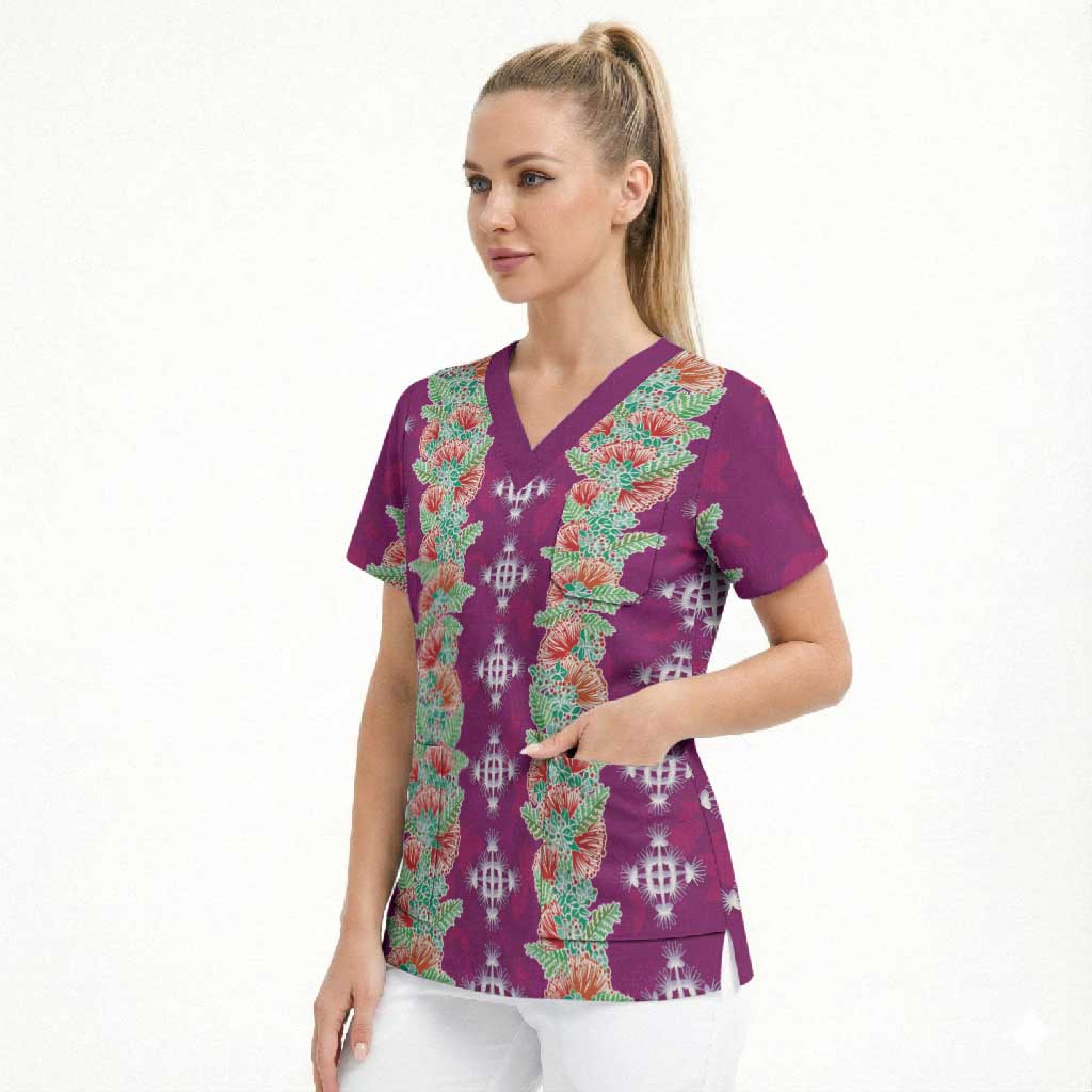 Hawaii Ohia Lehua Scrub Top Tropical Vibes Fuchsia LT05 - Polynesian Pride