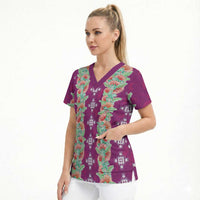 Hawaii Ohia Lehua Scrub Top Tropical Vibes Fuchsia LT05 - Polynesian Pride