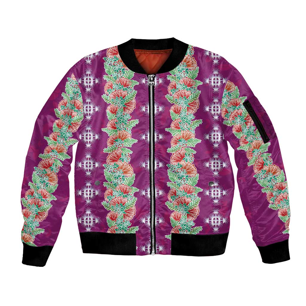 Hawaii Ohia Lehua Sleeve Zip Bomber Jacket Tropical Vibes Fuchsia LT05 Unisex Fuchsia - Polynesian Pride