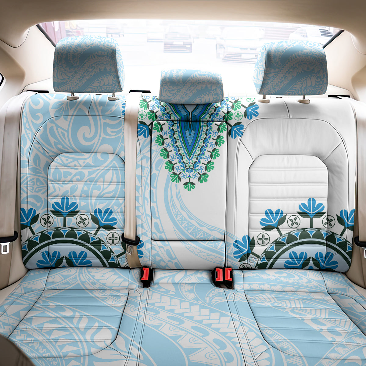 Africa Dashiki Back Car Seat Cover With Polynesian Pattern Blue Version LT05 - Polynesian Pride