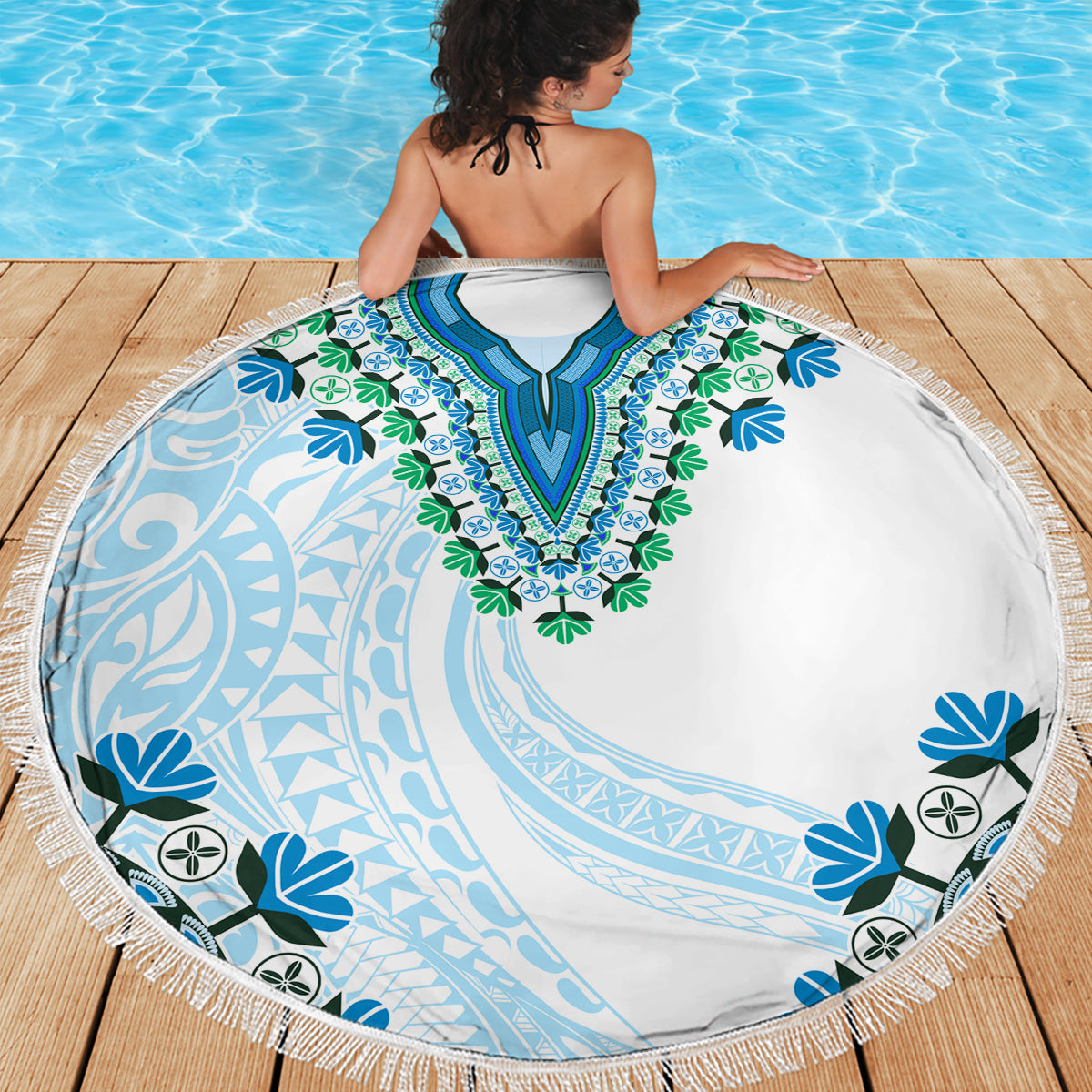 Africa Dashiki Beach Blanket With Polynesian Pattern Blue Version LT05 - Polynesian Pride