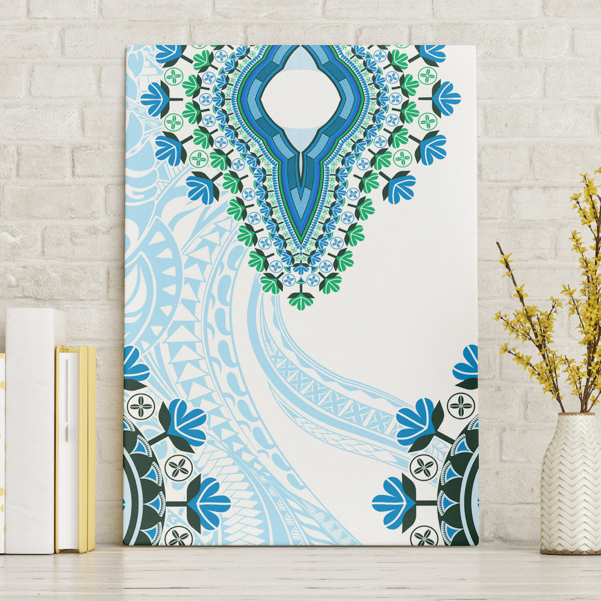 Africa Dashiki Canvas Wall Art With Polynesian Pattern Blue Version LT05 Without Frame Blue - Polynesian Pride