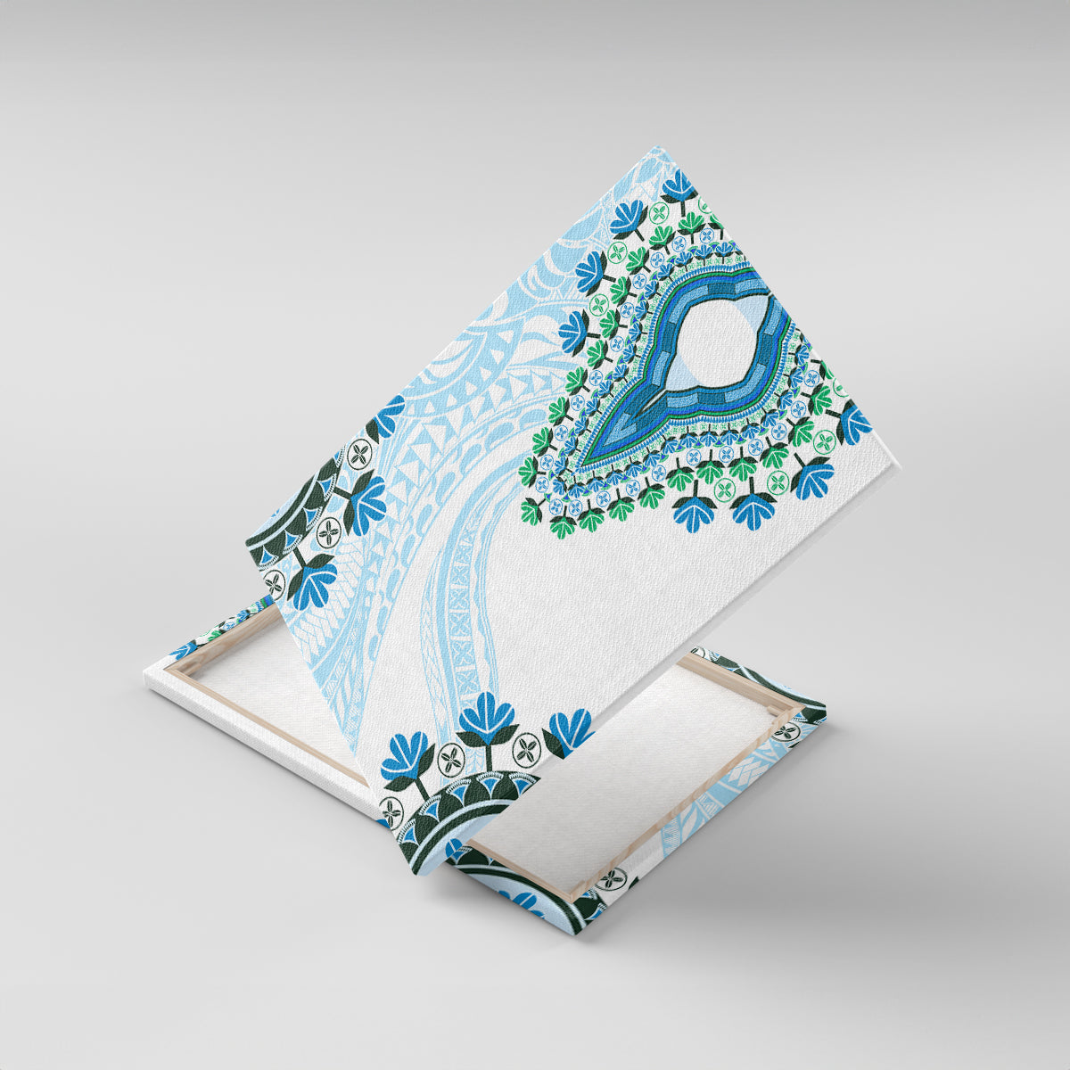 Africa Dashiki Canvas Wall Art With Polynesian Pattern Blue Version LT05 With Frame Blue - Polynesian Pride