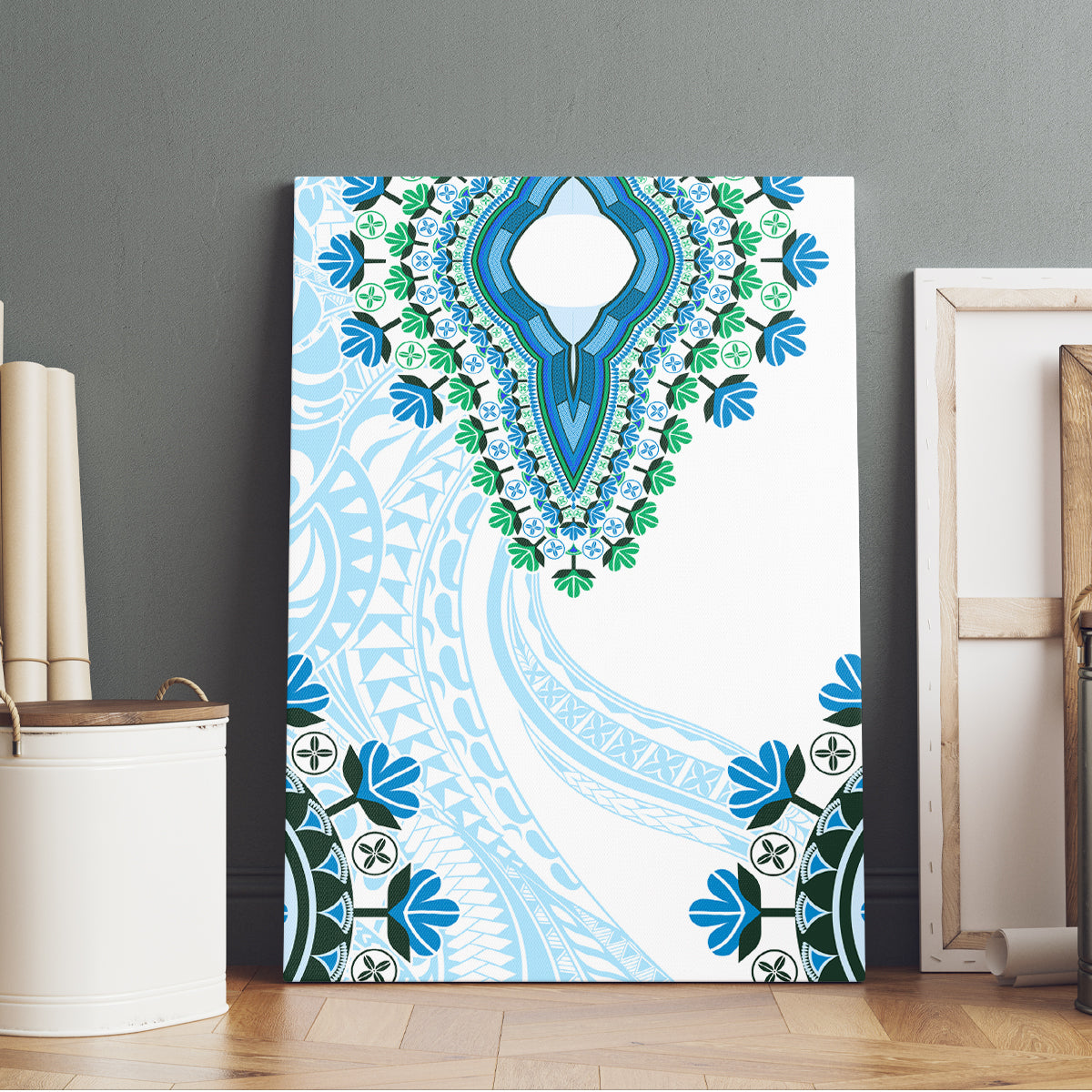 Africa Dashiki Canvas Wall Art With Polynesian Pattern Blue Version LT05 - Polynesian Pride