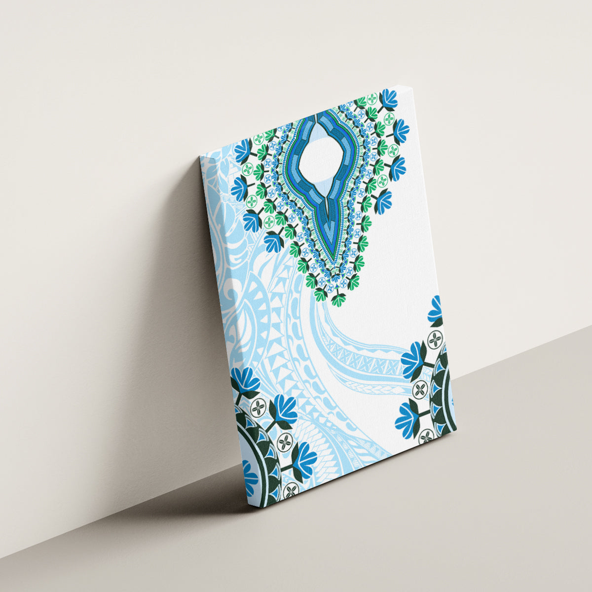 Africa Dashiki Canvas Wall Art With Polynesian Pattern Blue Version LT05 - Polynesian Pride