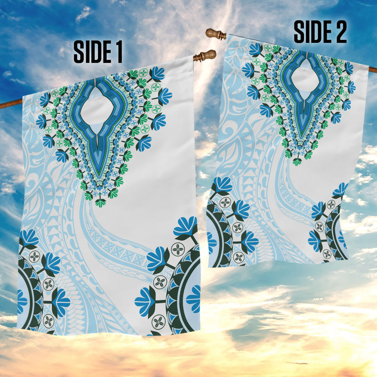 Africa Dashiki Garden Flag With Polynesian Pattern Blue Version LT05 - Polynesian Pride