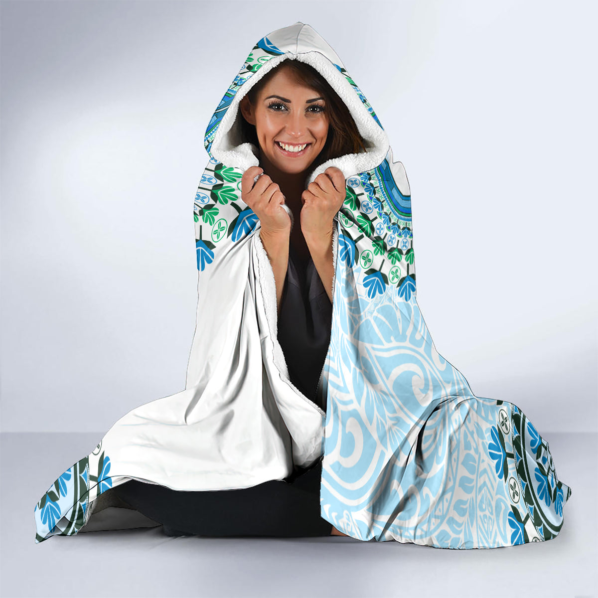 Africa Dashiki Hooded Blanket With Polynesian Pattern Blue Version LT05 - Polynesian Pride