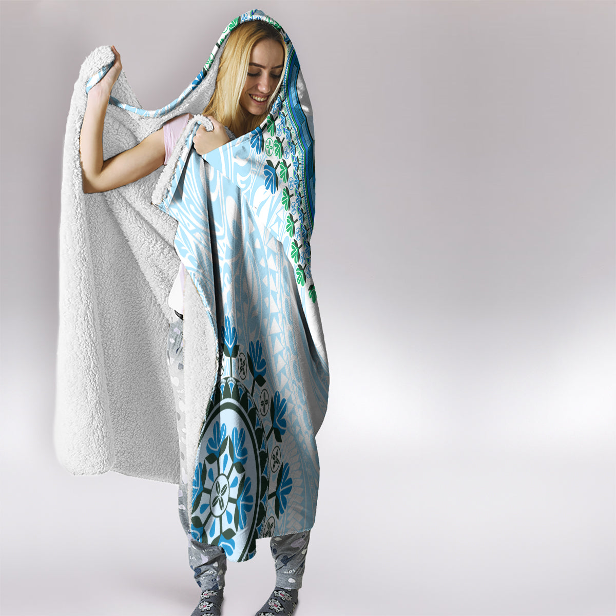 Africa Dashiki Hooded Blanket With Polynesian Pattern Blue Version LT05 - Polynesian Pride