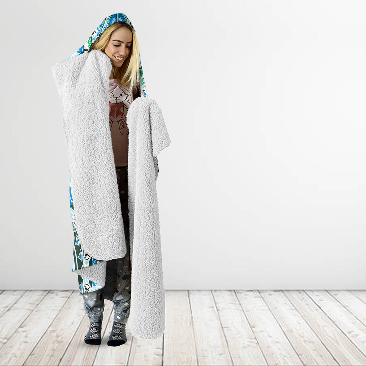 Africa Dashiki Hooded Blanket With Polynesian Pattern Blue Version LT05 - Polynesian Pride