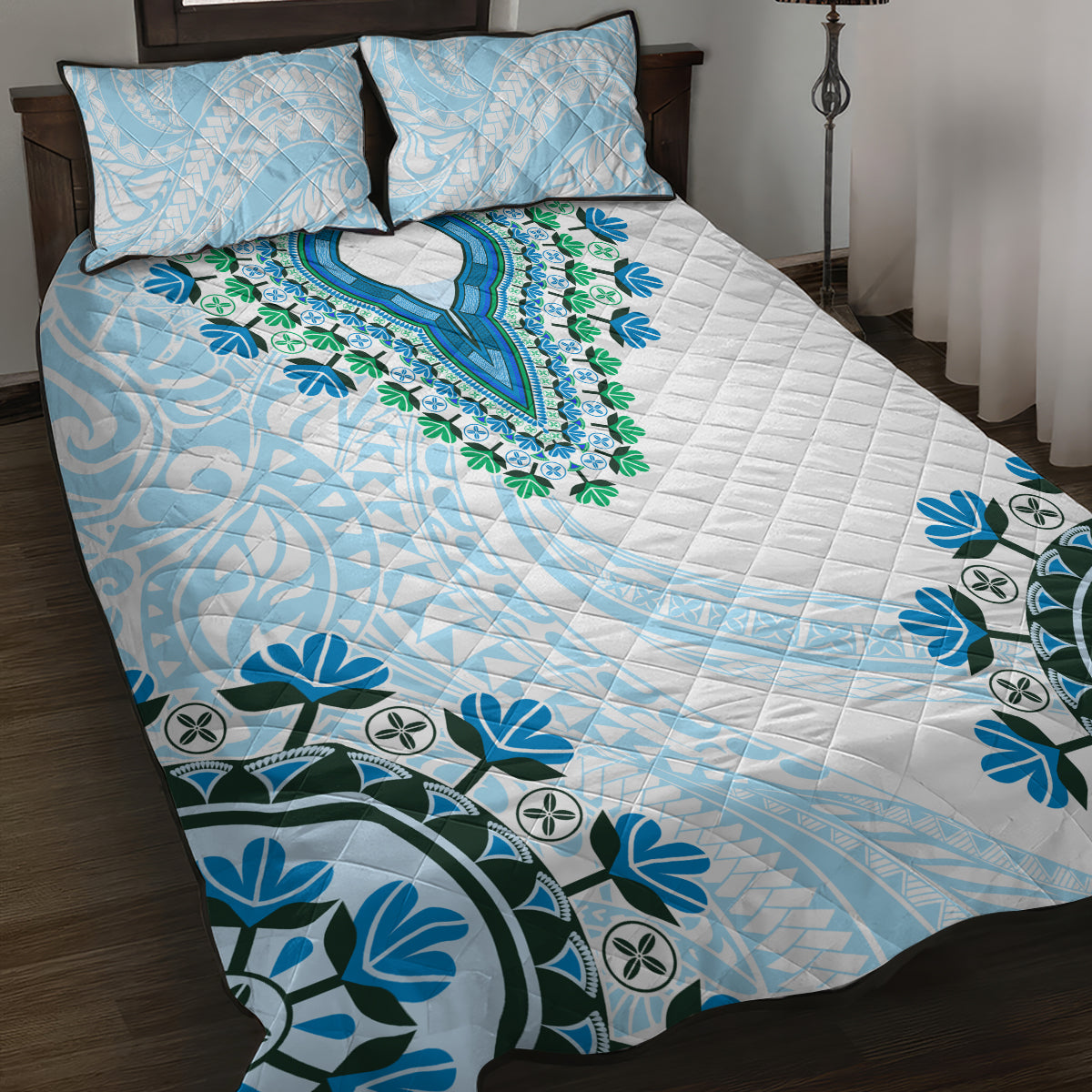 Africa Dashiki Quilt Bed Set With Polynesian Pattern Blue Version LT05 Blue - Polynesian Pride