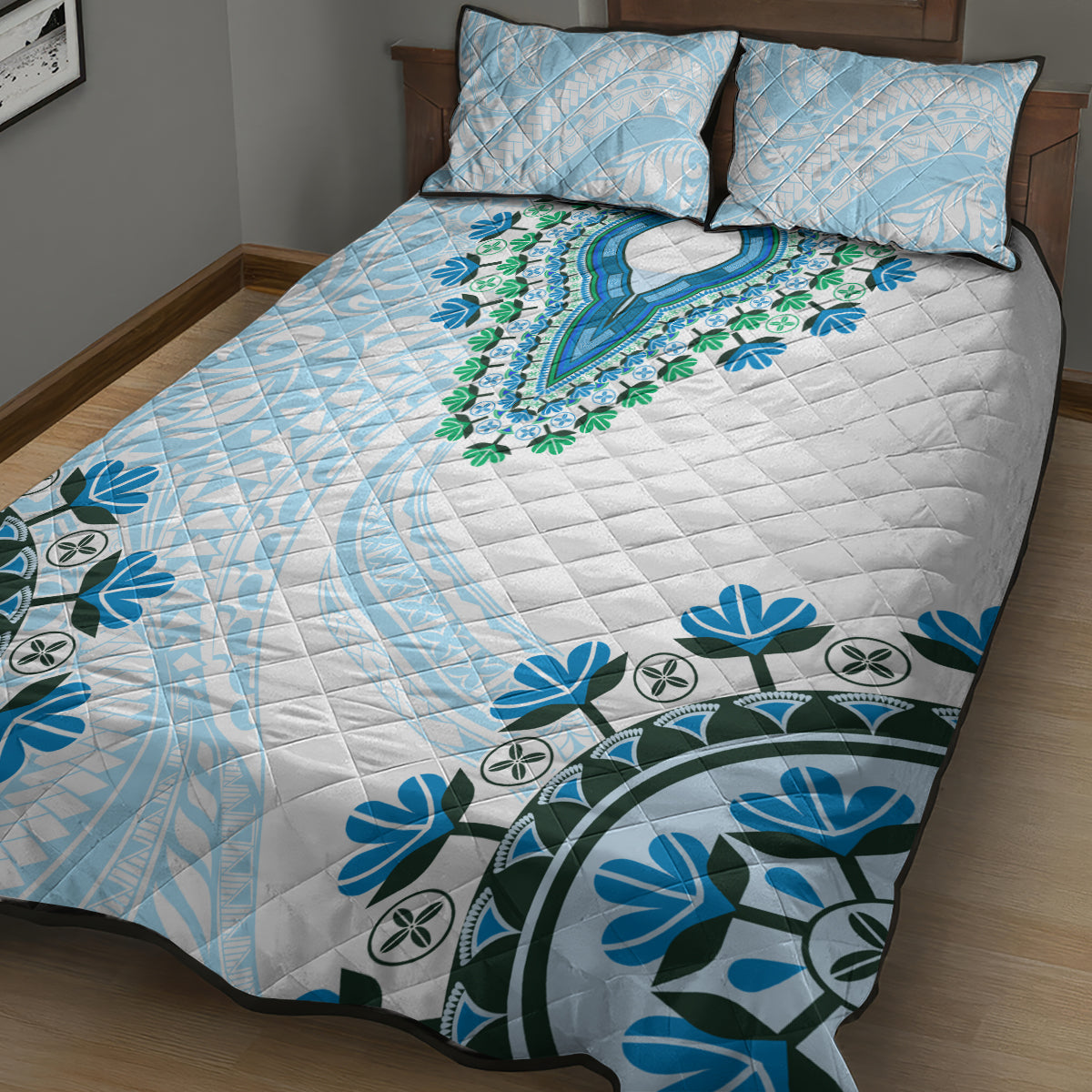 Africa Dashiki Quilt Bed Set With Polynesian Pattern Blue Version LT05 - Polynesian Pride