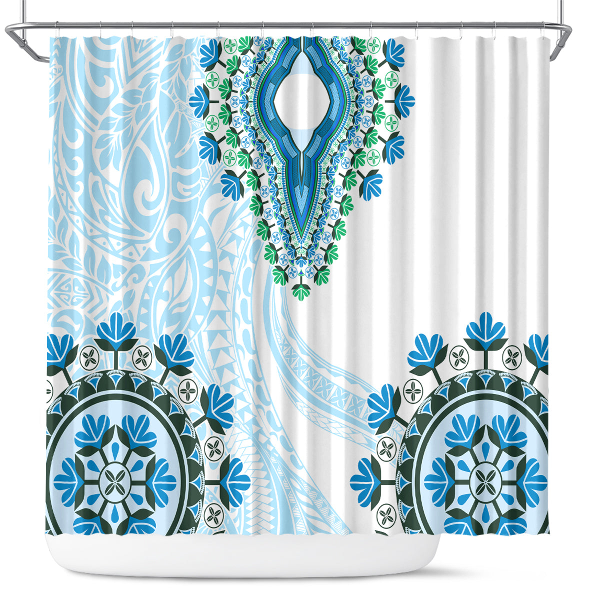 Africa Dashiki Shower Curtain With Polynesian Pattern Blue Version LT05 Blue - Polynesian Pride